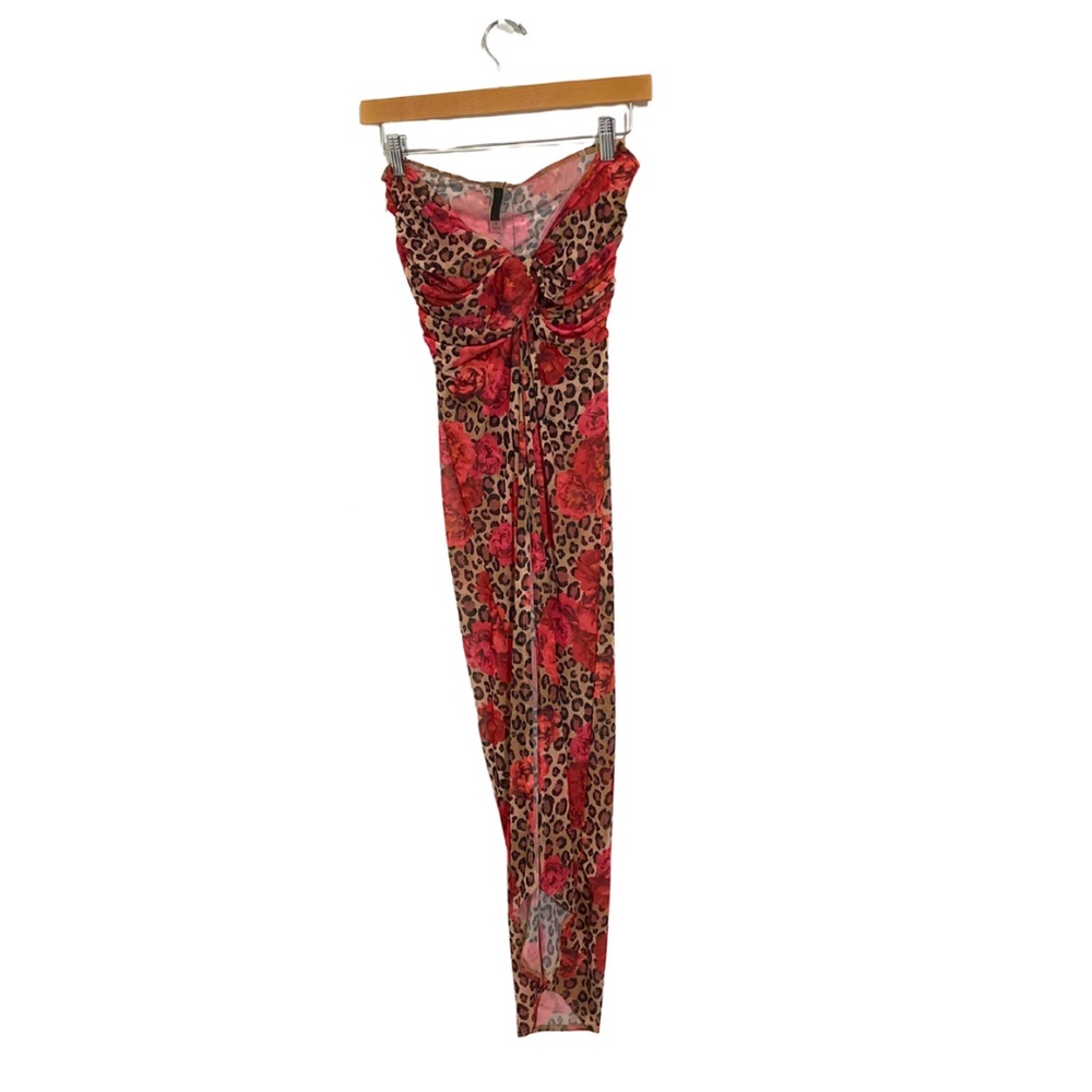 Leopard and Floral Print Mesh Bathing Suit Coverup Skirt